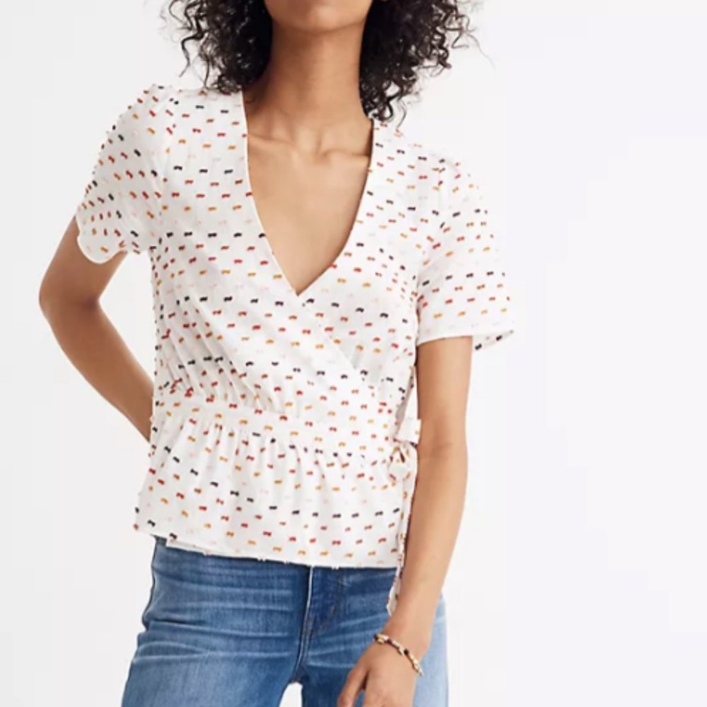 Madewell Ruffle-Hem Wrap Shirt in Clipdot